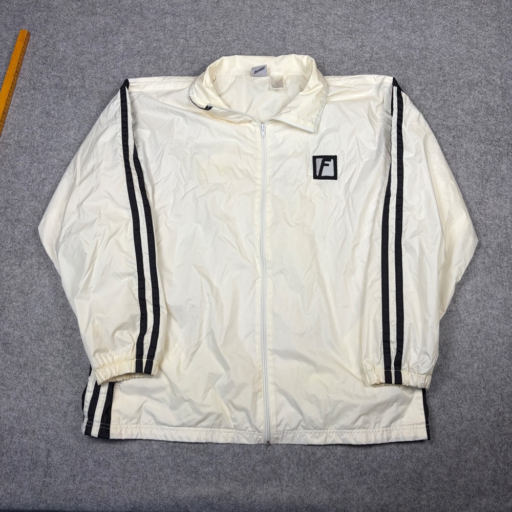 Vintage Franklin Sports Windbreaker Jacket Cream Black Stripe Full Zip Mens XL